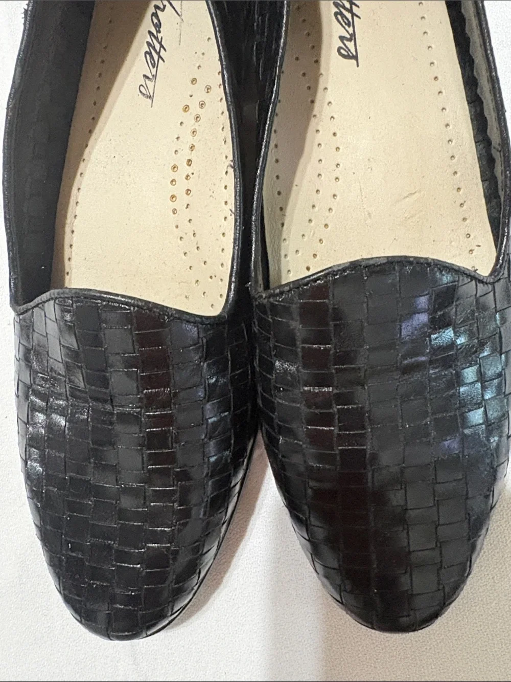Trotters Black Woven Leather Slip-On Flats
